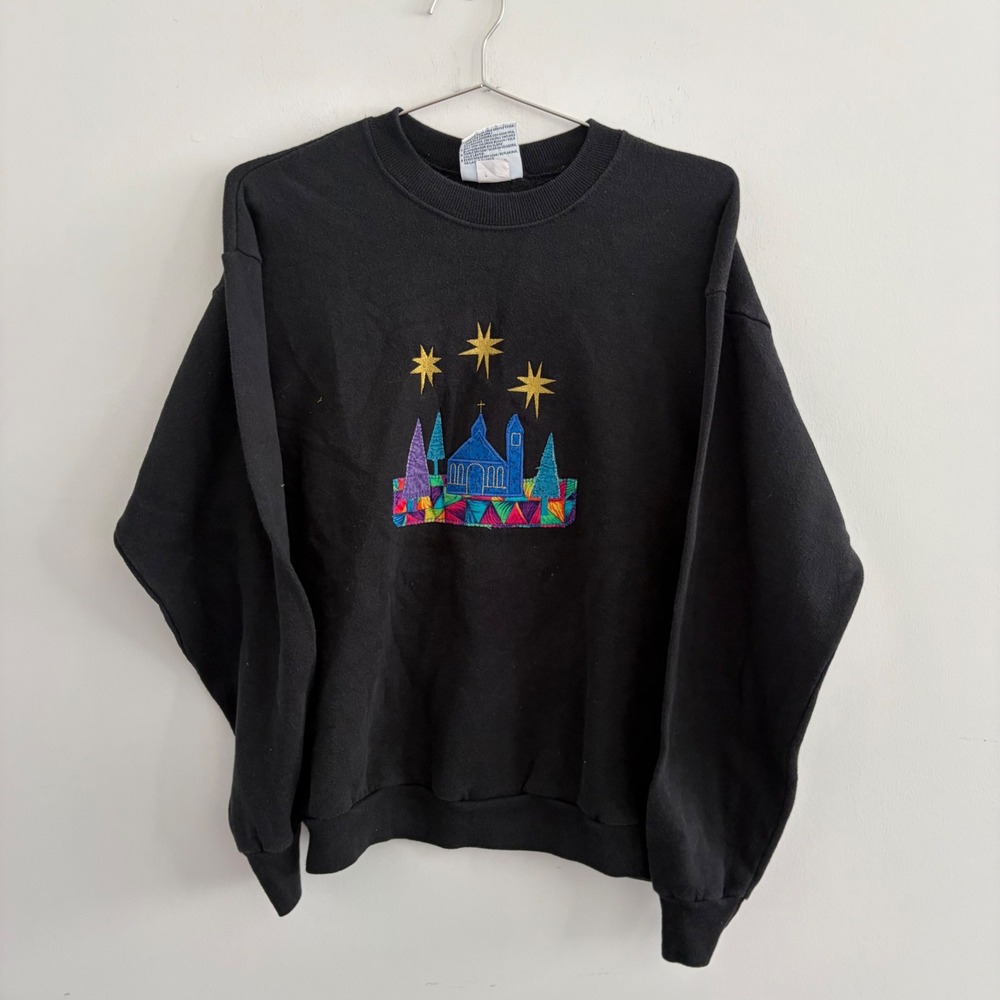 Gopher Sport Petite Embroidered Church Christmas Sweatshirt Black Large